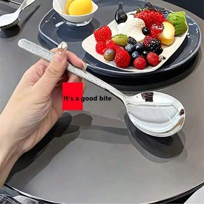 1/4/8 piezas Cucharas redondas elegantes de acero inoxidable martillado - Perfectas para sopa, arroz y postres - Vajilla de cocina y comedor duradera, cucharas para sopa