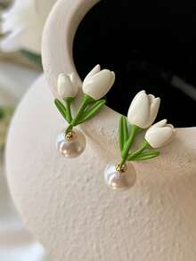 MESTILO 1 对优雅金属滴釉蓝色蝴蝶结珍珠耳坠，适合女性日常佩戴 - 彩色 - 查看 1