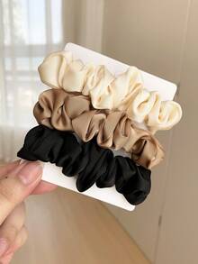 1pc/4pcs Solid Color Soft Scrunchies, Elastic Hair Ties, Ponytail Holders, Versatile, Won't Damage Hair, Black, Coffee, Mauve Color, Elegant French Hair Accessories, Hair Accessory, Hair Accessories, Scrunchy Hair Ties, Casual Makeup Home Gym Woman Accessories Head Accessories Elastic Band - Multicolor - View 13