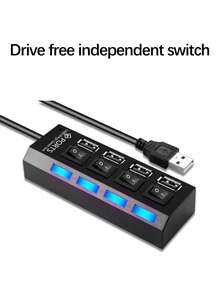 7 端口/4 端口 USB 2.0 集线器适配器带 LED 灯，独立电源开/关开关，适用于电脑、平板电脑、笔记本电脑 [仅支持数据传输，不支持充电] - 彩色 - 查看 6