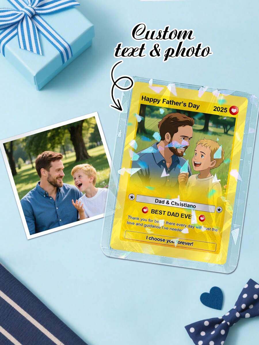 1 pièce Carte photo personnalisée, carte personnalisée avec photo, carte de portefeuille en PVC personnalisée avec texte, transformée en style anime. Cadeau pour la fête des pères, cadeau d'anniversaire, cadeau pour maman, cadeau pour la fête des mères, cadeau pour elle/lui, cadeau pour maman/papa