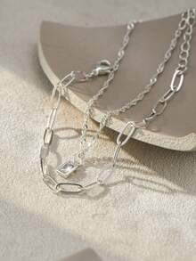 Tkool 2 件套女士手链，时尚简约方晶锆石几何矩形吊坠设计多层手链套装，独特的珠宝礼物