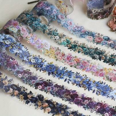6 rollos de Cintas adhesivas decorativas transparentes con diseños de flores para scrapbooking, diarios, collages, suministros escolares y vuelta al cole