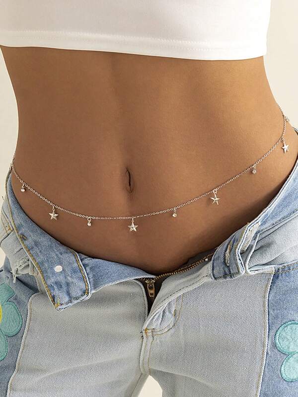 Women's Fashion Pentagram Tassel Pendant Single Layer Waist Chain