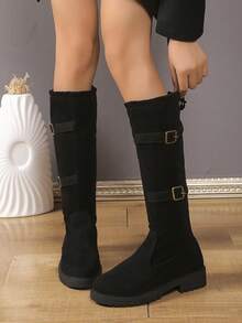 Fashionable Platform Boots, Retro Biker Style, Suitable For Evening Gowns As Stylish Night Boots, Ruched Western Design - Black - View 3