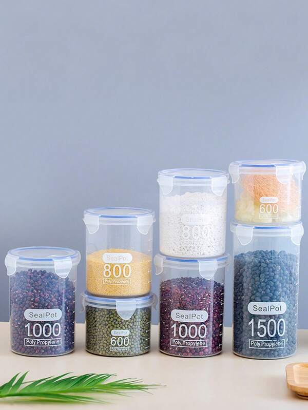 1 pieza Jarra de almacenamiento de alimentos con tapa hermética de plástico transparente apta para cereales, abarrotes, cajas, aperitivos, productos secos, tarros de té, almacenamiento de cocina, tarros transparentes, accesorios de cocina, artículos para fiestas, cajas de almacenamiento hermético