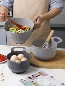 3件套多功能塑料搅拌碗套装，防滑沙拉碗，烘焙搅拌碗，防滑搅拌盘，清洁盘，厨房配件，易于清洁，适用于多种场合