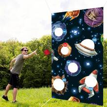 1pc Energetic Outer Space Themed Backdrop Banner - Galaxy Party Background, Suitable For Indoor/Outdoor Birthday Celebrations, Etc - Colorful Space Themed Decorations With Planets, Rockets, And UFOs, Space Party Decorations - Multicolor - View 3