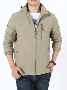 Men's Casual Waterproof Windbreaker, Men's Coats, Winter Coat, Hoodies, Camping, Hiking Jacket - 卡其色 - 查看 5
