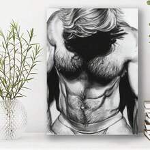 Framed Hairy Naked Guy Art Poster,Gay Art,S Exy Muscular Men (33) Canvas Painting Wall Art,Pictures,Cuadros Para La Sala,Dom Decor,Room Decor,Bathroom Decor,Painting,Made In The USA Products Home Decor And Accessories - Framed - View 2