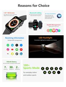 BLACKVIEW Smart Watch R30 Max Global Version 1.91 Inch  Screen 450mAh Battery 280*320 Resolution 1ATM Waterproof Bluetooth Calling Support Over 100+ Sports Mode Al Voice Assistant Support Multiple Languages Multi-Health Functions Compatible With IOS/Android - Black - View 2