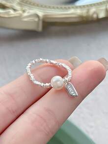 A Pure Silver Broken Silver Natural Pearl Ring For Women's Lucky Hang Tag Elastic Rope Ring - Silver - View 4