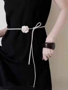 1 件夏季复古高端山茶花绳领带腰带项链、锁骨链、优雅花卉颈带腕饰秋季、秋季、万圣节 - 多色 - 查看 2