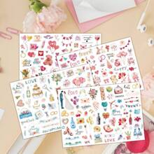 4sheets/Pack, 220pcs Valentine's Day Watercolor Romantic Love Pink Heart Decorative Stickers For Scrapbook, Wedding Planning School Supplies, Back To School