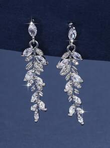 1 Par de Brincos Pendentes de Folha de Orelha de Trigo de Luxo com Cristal CZ para Mulheres e Meninas, Brincos de Gota de Cristal para Presente de Joia de Viagem, Uso Diário e Festa