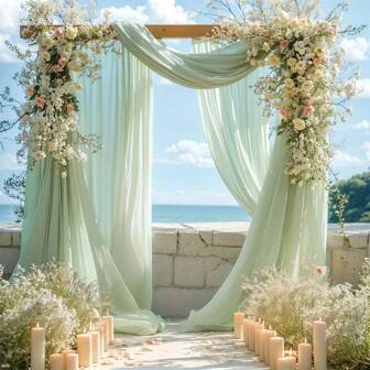 1 Piece 5.49 Meters Greenish Gray Wedding Arch Curtain Chiffon Fabric, Suitable For Ceremony Reception Ceiling Background