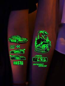 zillor 10 Sheets Luminous Racing Cars Temporary Tattoos, Glow In The Dark Speed Racing Cars Go-Kart Pattern, Racing Competition Party Decorations, Birthday Party Party Favor, Christmas Eve Gifts, Stocking Stuffer, Goodie Bag Fillers - Multicolor - View 5