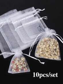 10/5pcs Custom Pearl Gauze Bag, Customized Photo Text Solid Color Candy Packaging Bag, Drawstring Gift Packaging Bag, Solid Color Mesh Bag, Suitable For Holiday Gift Packaging, Wedding Gift Packaging, Party Gift Packaging, Daily Jewelry Storage Bag, Gifts For Dad, Mom, Son, Daughter, Friends, Classmates, Neighbors, Suitable For Daily Use, Office, Kitchen, College, Birthday, Graduation Ceremony - White - View 16