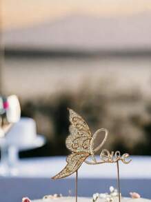 1pc Golden & Silver Anniversary Love Cake Topper, Metal Rhinestone Cake Decor For Wedding Anniversary, Valentine's Day, Birthday Party