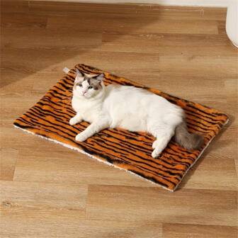 Tapis de lit pour animal de compagnie en fausse fourrure de tigre double face, chaleureux. Tapis en fourrure animale moelleuse pour chats, en polyester avec des caractéristiques de confort spéciales