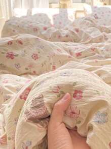 1pc Retro Romantic Floral Pattern Duvet Cover, Cute Rabbit Design, 100% Polyester, Super Soft Fabric, No Pillowcase, Machine Washable, Suitable For All Seasons