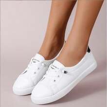 2025春季新款时尚女白色运动鞋，韩版休闲一脚蹬平底鞋 - 黑色 - 查看 4