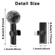 Wireless Lavalier Microphone For Phone IPad TypeC Lapel Mics Plug-Play 2.4G Ultra-Low Delay Built-In Noise Reduction Chip 8H Working Time For Video Recording Interview Podcast Vlog