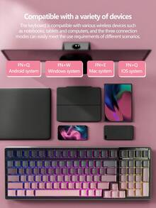AULA F98 Three-Mode Mechanical Keyboard, 99-Key Arrangement, 19 Kinds Of RGB Lighting Effects, Shaft Body Hot-Swappable, Compatible With Windows, IOS And Systems, Large Battery Capacity, Suitable For Daily Office And E-Sports Games, And Can Be Connected To Notebooks/Computers And Other Devices.