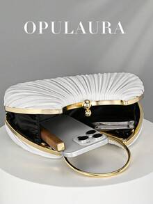 OpulAura Women Metallic High-End Evening Clutch Bag, Luxury Leather Handbag For Banquet, Gala, Party, Wedding, Bride, Bridesmaid, Birthday Dress Accessory, Clutch Bag For Wedding - White - View 5