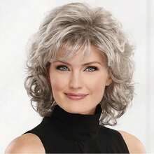 HAIRJOY Pelucas de pelo sintético para mujer, peluca corta rizada con flequillo hasta los hombros, peluca rubia, gris, blanca y marrón WMJG - A8 - Ver 2