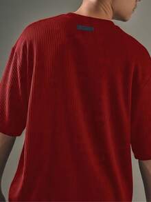RelaxMax Men's Casual Oversized Textured Mesh Shirt - Red - View 2