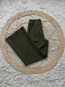 Conjunto Social Calça Pantalona Cintura alta bolsos Alfaiataria Colete Botões  Simples    elegante  Casual    Bolso  Zíper - Verde Escuro - Visão 5