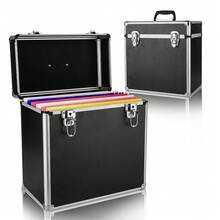 Retro Silver Vinyl Record Storage Box With Lock - Multifunctional CD & Record Album Case, Durable Tool Box Design For Safekeeping - Black - View 5