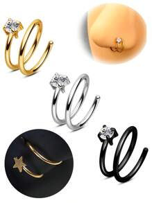 Inel de nas dublu, cerc pentru piercing simplu, oțel inoxidabil, spirală răsucită, 20G, 8/10mm, piercing nas, cerc pentru femei, inel de nas în formă de stea