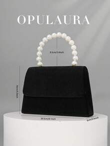 OpulAura 女士浪漫仿珍珠手提包，奢华天鹅绒晚宴手拿包，适合正式场合、派对/婚礼/约会/圣诞节/生日，带可拆卸链条 - 黑色 - 查看 6