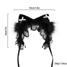 可调节可爱蕾丝猫耳头饰，带蕾丝丝带的女仆装头饰，派对、舞台表演的少女头饰 - 發箍 - 查看 3
