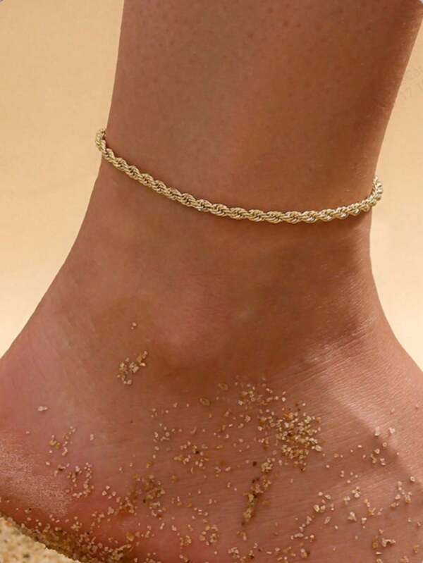 1 pezzo Cavigliera da donna in acciaio inossidabile con catena intrecciata dorata, accessorio versatile per uso quotidiano