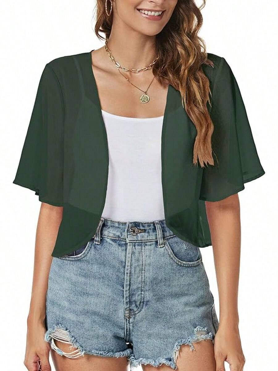 Women Shrug Chiffon Cardigans Open Front Short Sleeve Bolero Evening Dressy - màu xanh lá - Xem 1