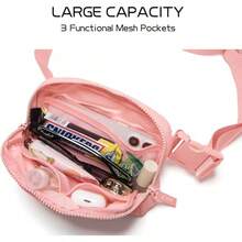 Bolsa de cintura para mujeres con cremallera de dos vías, cangurera cruzada, moda, bolsas de cintura, bolsa de cintura para todas partes con correa ajustable, regalos para adolescentes, mujeres y hombres (blanca) - Rosa Pálido - Ver 4