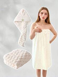 1 Áo choàng tắm móc và vòng bằng vải nỉ san hô & 1 Mũ tắm bằng vải nỉ san hô cho phòng tắm khi trở lại trường - Nhiều màu - Xem 4