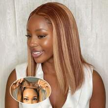 4x4 5x5 13*4 13x6 直耳到耳蕾丝前鲍勃假发 200% 密度蜂蜜金色 4x4 5x5 预切无胶蕾丝闭合前假发 耐热纤维合成混合人发混合假发 适用于女士 预切蕾丝可用于 4*4 5*5 预拔漂白结 易于佩戴 高光渐变钢琴色 P4/27# - SP4/27 - 查看 5