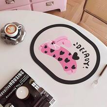 Oval Dopamine Cartoon PU Waterproof Anti-Oil Placemat, Heat-Resistant Trivet Mat For Table, Plate And Cup, Kitchen Decor - Multicolor - View 5