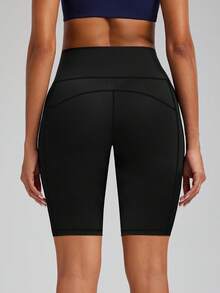 1pc High Waist Butt Lifting Tight Leggings, Bike Shorts, Jogging Shorts, Sports Shorts For Summer, With Pockets, Gym Wear, High Elasticity, Breathable, Moisture Wicking, Suitable For Gym Workout, Outdoor Sports, Yoga, Pilates, Running, Cycling