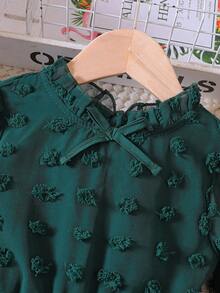 Young Girls' Long Sleeve Jacquard Bow Casual Dress, Autumn/Spring