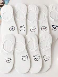 10pcs Random Pattern Women's Thin Summer Ankle Socks, Japanese Style White Breathable Short Socks, Sweat-Absorbent Women Anti-Odor Silicone Non-Slip Invisible Socks, Korean Version Ladies Boat Socks - White - View 2