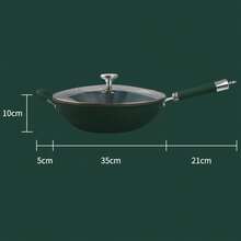 34cm Chef's Nonstick Wok Pan - Comes With Vented Lid - Even Heat Distribution For Gas/Induction Cooking - Green - View 2