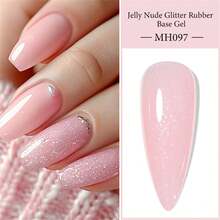 Mtssii 1 Bottle 10ml Jelly Nude Pink Glitter Rubber Base Coat Nail Polish, UV LED Nail Gel, Alcohol-Free, Smooth & Glossy, DIY Home & Salon Manicure Supplies - 粉色 - 查看 2