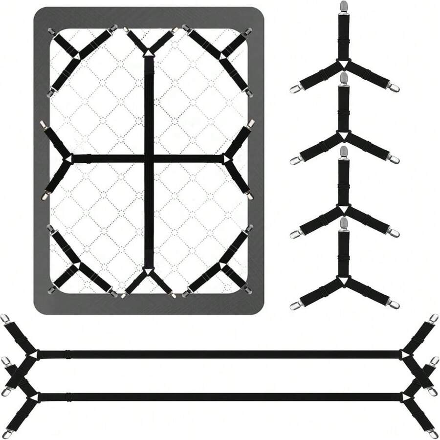 Bed Sheet Straps,6 PCS Secure And Fitted Sheet Straps For Full Size Bed,Adjustable Sheet Clips Elastic Fasteners Holders For Corners,Enhance Your Sleeping Experience(Black) - 1 - Xem 1