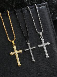 1pc Fashionable Minimalist Personalized Rhinestone Stainless Steel Cross Necklace, Wholesale Cross-Border High-End Long Black Sweater Chain, Fully Rhinestone Cross Pendant Necklace, European And American Hip Hop Charms Pendant, Household Holiday Birthday Gift For Men Daily Wear - New Diamond Cross Necklace - View 10