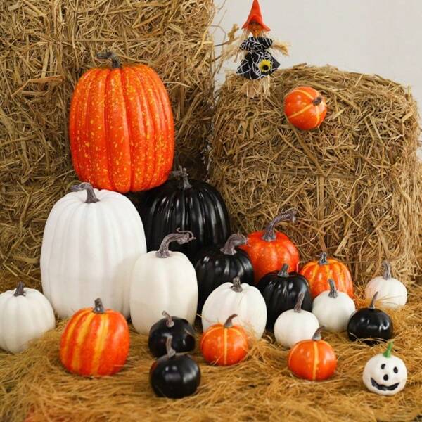 7pcs Set Of Realistic Artificial Pumpkins - Perfect For Fall, Thanksgiving & Halloween Decorations, Indoor Harvest Theme, Perfect For Thanksgiving